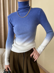 Gradient Long Sleeves Skinny High-Neck Sweater Tops Pullovers