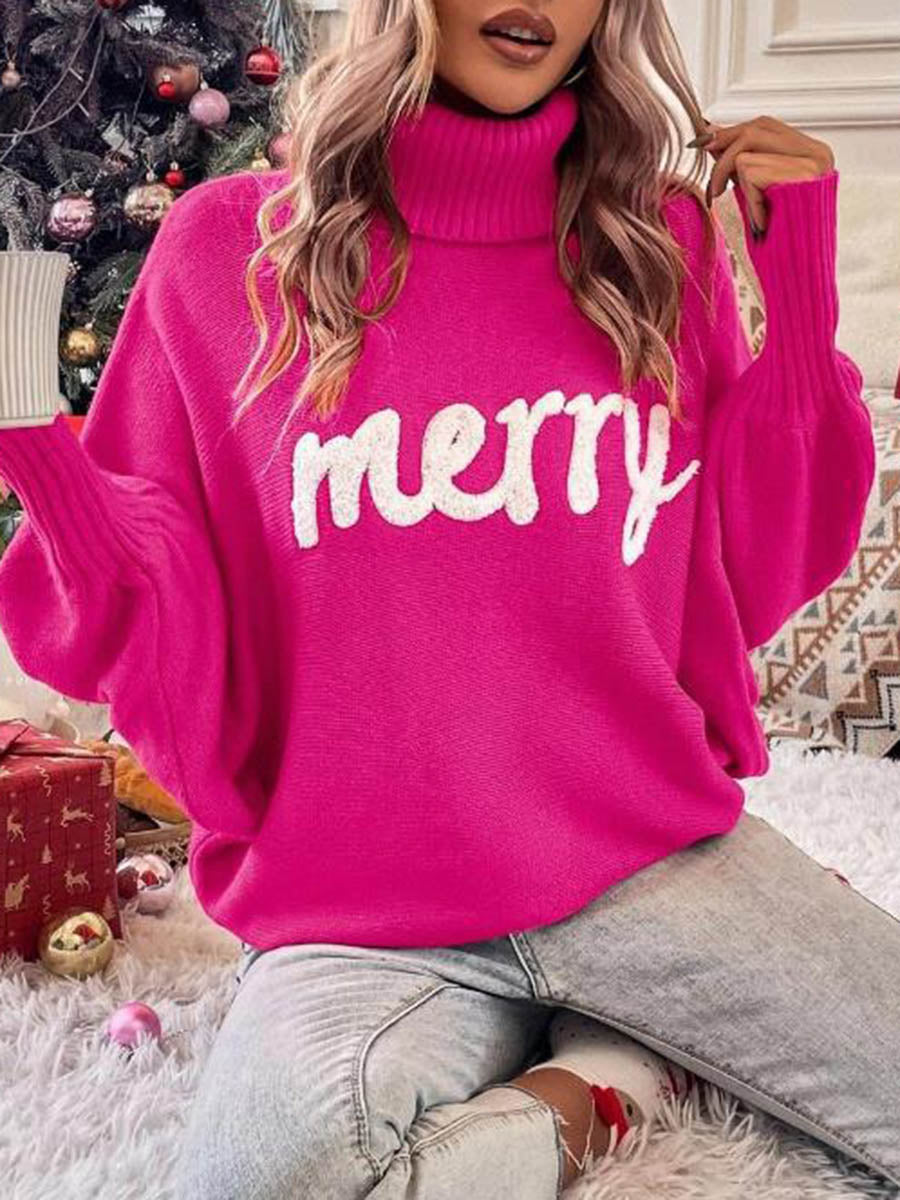 Contrast Color Printed Split-Joint Long Sleeves Loose High Neck Sweater Tops