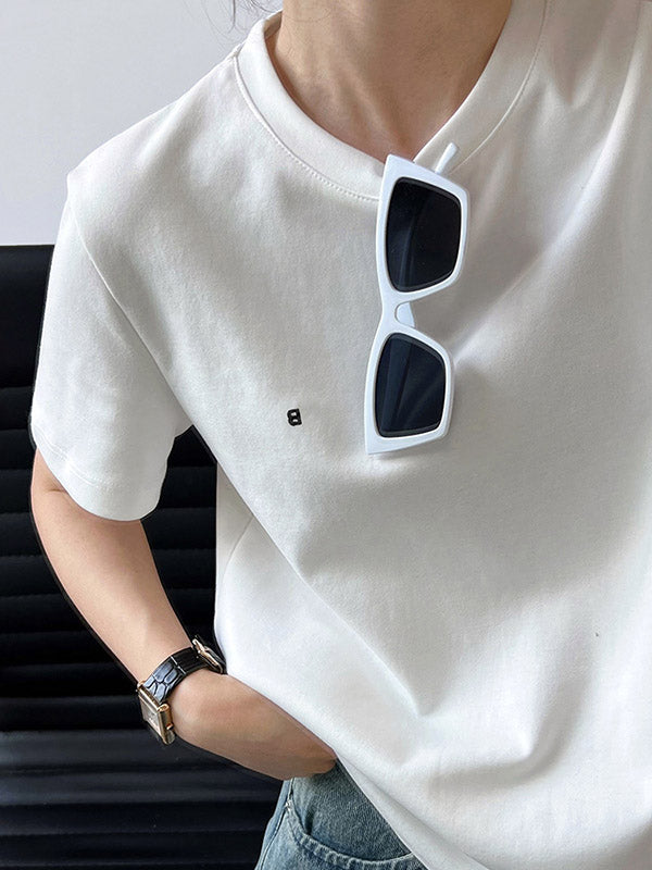 Embroidered Loose Short Sleeves Round-Neck T-Shirts Tops