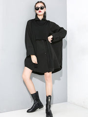 Irregular Clipping Long Sleeves Split-Joint Lapel Two Pieces Blouse