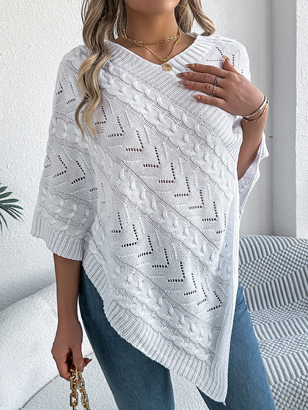 Solid Color Half Sleeves Loose V-neck Cape