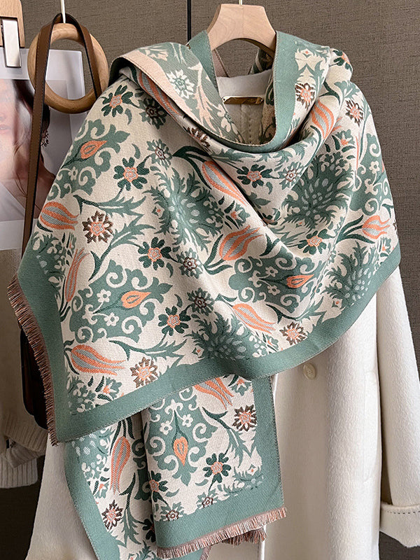Fringed Keep Warm Knitted Flower Shawl&Scarf