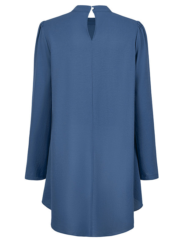 Solid Color Split-Joint False Two High-Low Mock Neck Blouses&Shirts Tops