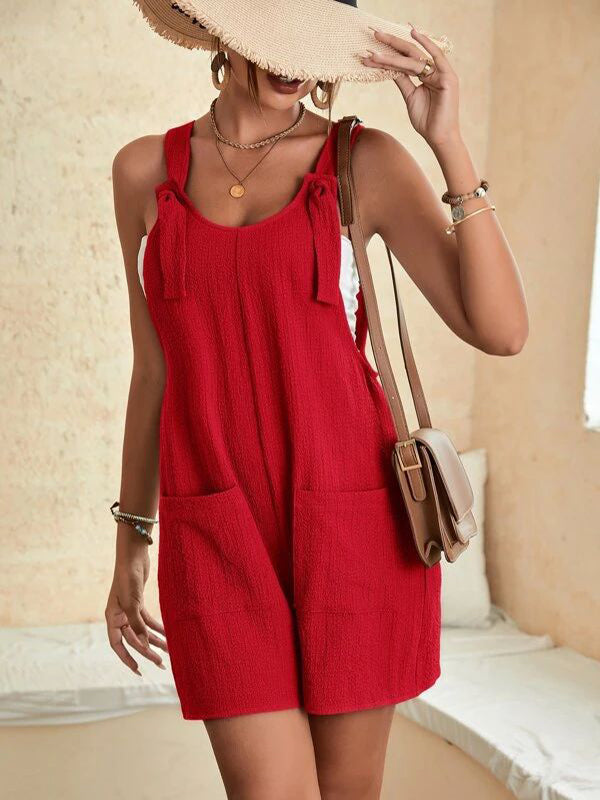 Solid Color Loose Sleeveless U-neck Rompers
