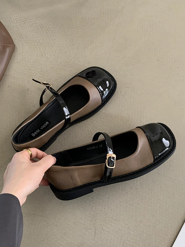 Round Cut Split-Joint Square-Toe Low Heels Flats Flat Shoes