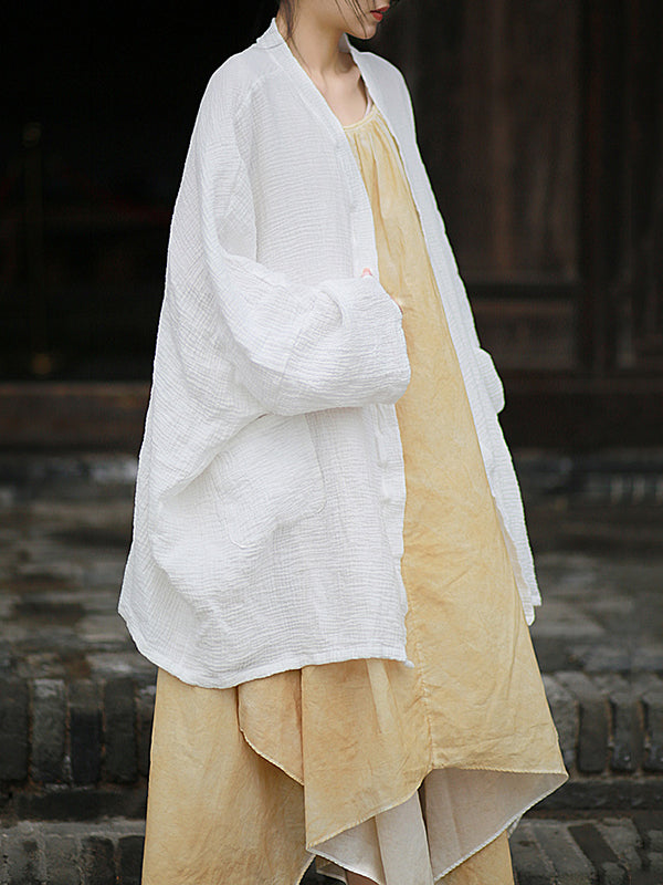 Pleated Solid Color Split-Joint Batwing Sleeves Loose Cover-Ups Tops