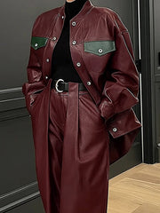 Buttoned Pockets Solid Color Long Sleeves Loose Round-Neck Outerwear Jackets