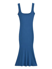 Solid Color Mermaid Skinny Round-Neck Maxi Dresses
