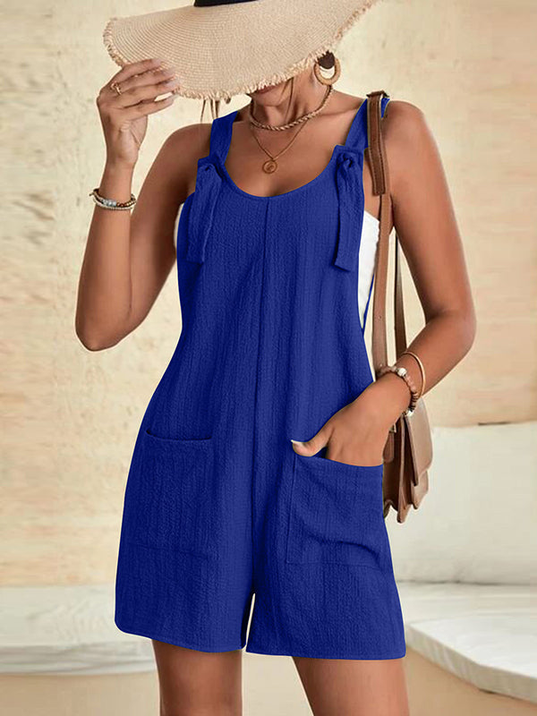 Solid Color Loose Sleeveless U-neck Rompers