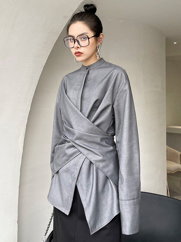 Light Maturity Irregular Stand Collar Long Sleeve Shirt