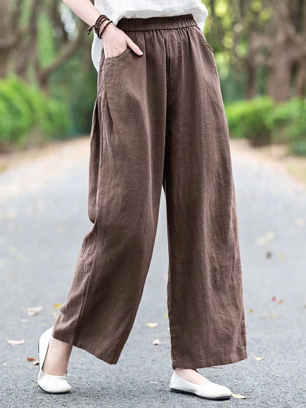 Elasticity Solid Color Loose Wide Leg Trousers Casual Pants Bottoms