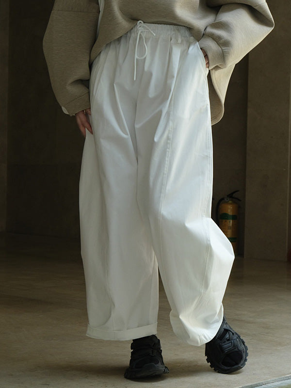 Casual Loose Wide Leg Elastic Waist Solid Color Pants