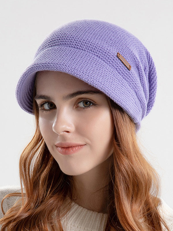 Flat Brim Solid Color Split-Joint Knitted Hats Hats