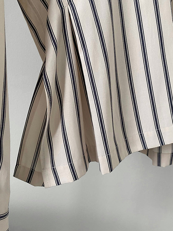 Original Creation Loose Long Sleeves Striped V-Neck Blouses&Shirts Tops