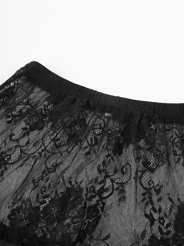 Gauze Pleated See-Through Split-Joint A-Line High Waisted Skirts