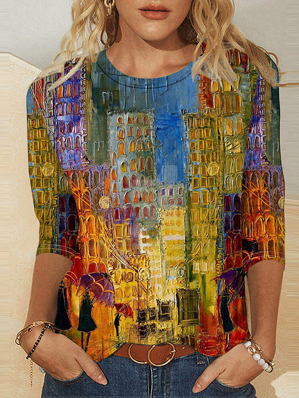 Printed Loose Plus Size Round-Neck T-Shirts Tops