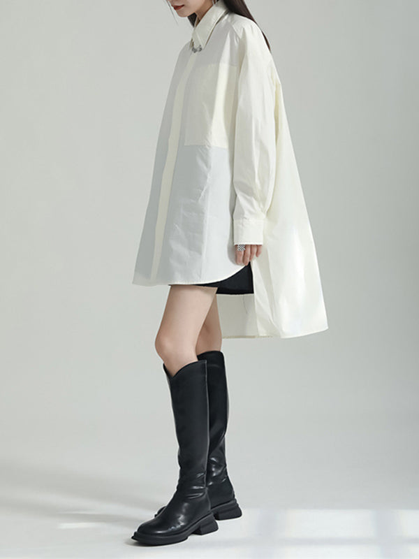 Solid Color Split-side High-low Irregular clipping Lapel Shirts Tops