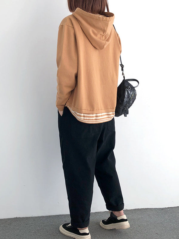 Casual 5 Colors Striped Hooded Long Sleeves Sweater Top