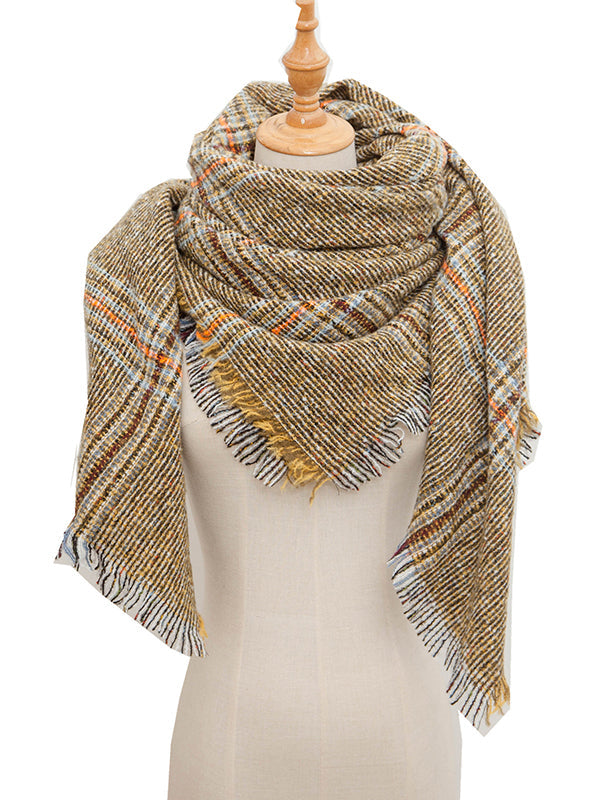 Fringed Keep Warm Plaid Triangle Shawl&Scarf