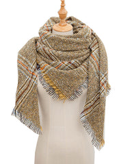 Fringed Keep Warm Plaid Triangle Shawl&Scarf