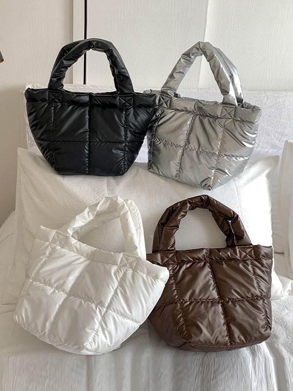 Solid Color Split-Joint Padded Tote Bags Handbags