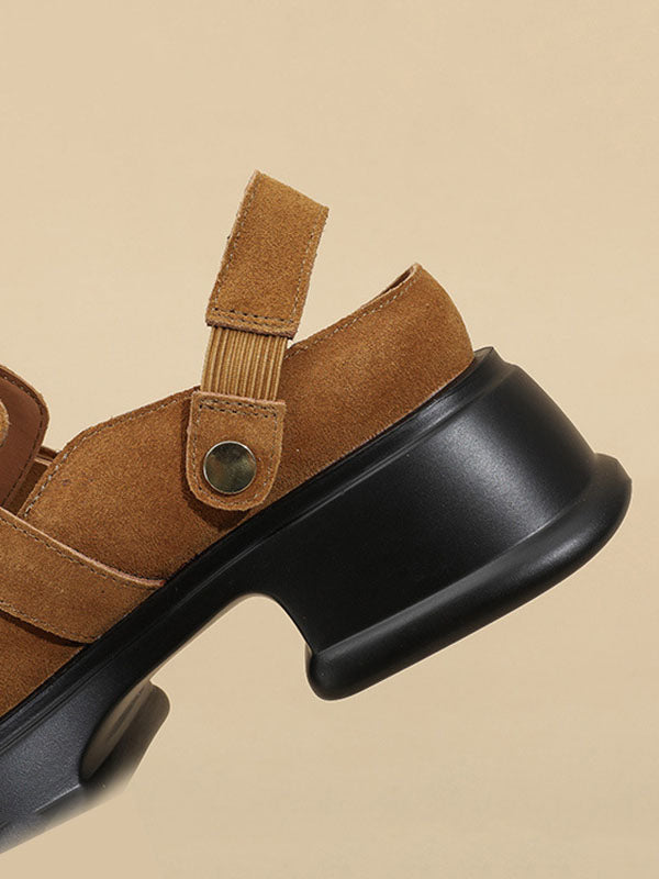 Belt Buckle Round-Toe Shallow Cut Split-Joint Platform Shoes Mary Janes