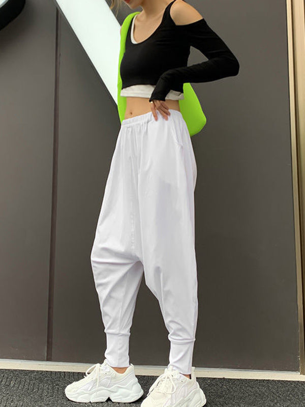 Harem Pants Elasticity Solid Color Pants