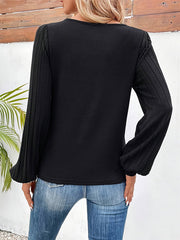 Contrast Color Long Sleeves Loose V-Neck T-Shirts Tops