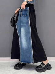 Asymmetric Drawstring Elasticity Pockets Split-Joint A-Line Loose Skirts Bottoms