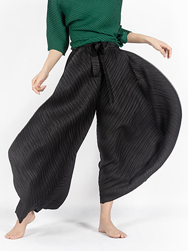 Simple Wide Leg Loose Pleated Solid Color Casual Pants Bottoms