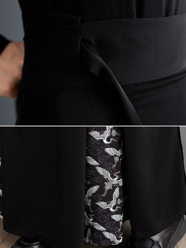 Pleated Printed Split-Joint Tied Waist A-Line High Waisted Skirts