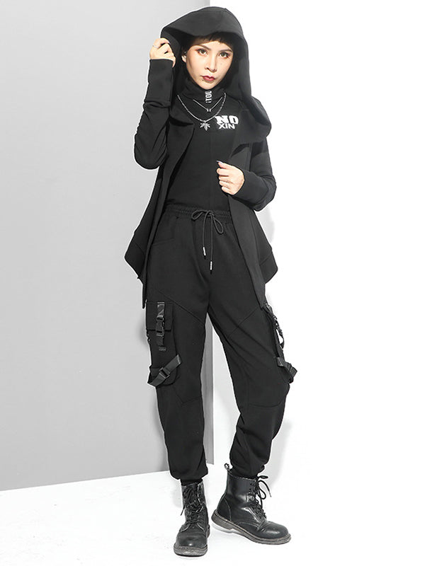 Original Solid Irregularity Elasticity Hooded Outwear