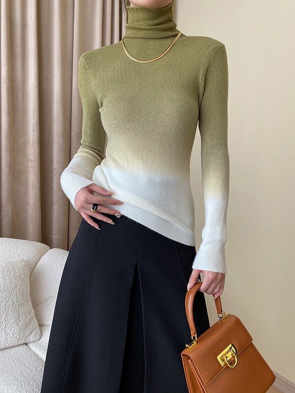 Gradient Long Sleeves Skinny High-Neck Sweater Tops Pullovers