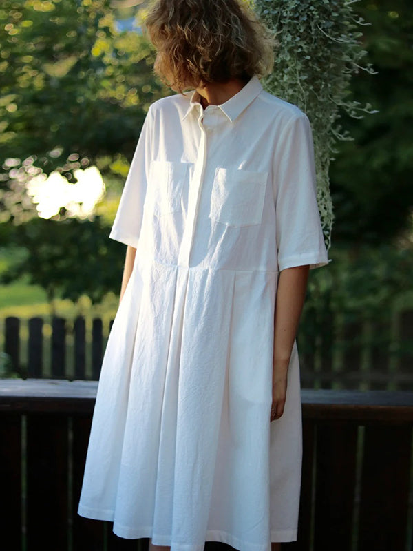 Office A-Line Half Sleeves Solid Color Lapel Midi Dresses