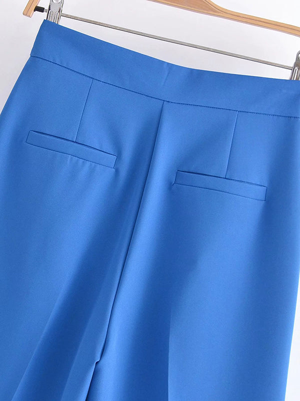 Pleated Split-Joint Loose Straight Leg Trousers Pants