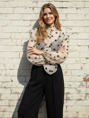 Long Sleeves Loose Buttoned Elasticity Polka-Dot Ruffle Trim See-Through V-Neck Blouses&Shirts Tops