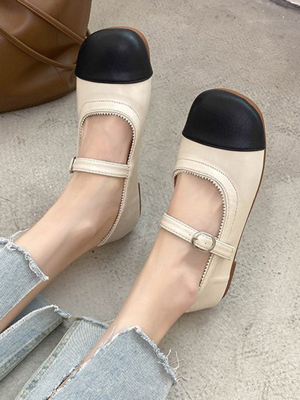 Leisure Contrast Color Split-Joint Flat Heel Loafer Shoes
