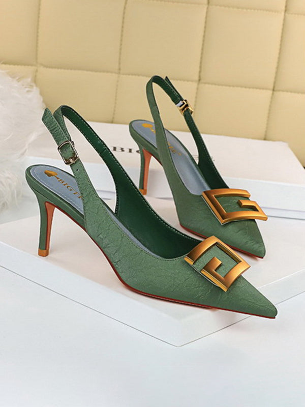 Belt Buckle Pointed-Toe Sling Shoes Pumps