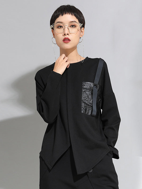 Loose Long Sleeves Split-Front Round-Neck T-Shirts Tops