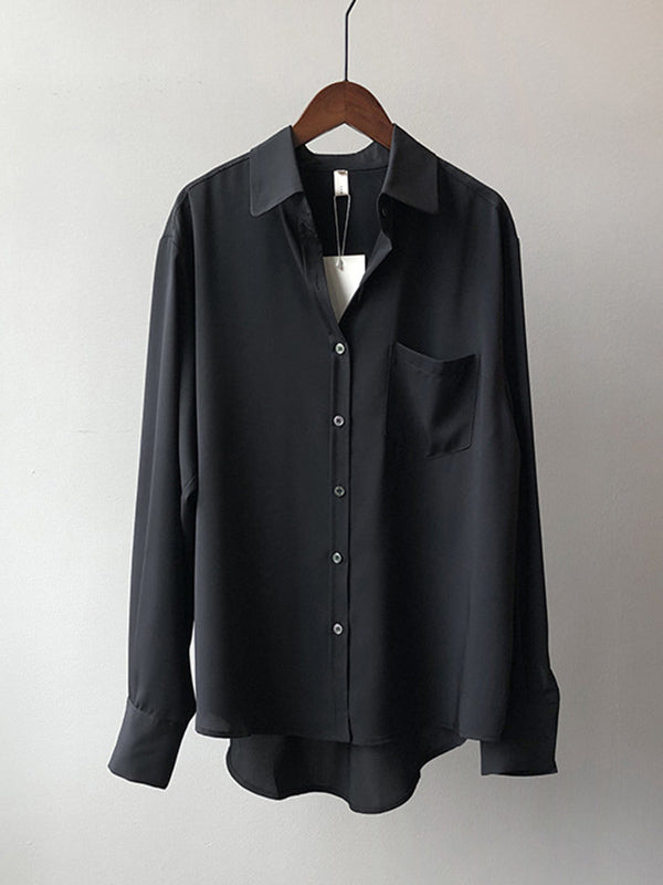 Urban Solid Color Lapel Long Sleeves Blouse