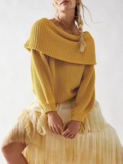 Solid Color Split-Joint Long Sleeves Loose Round-Neck Sweater Tops