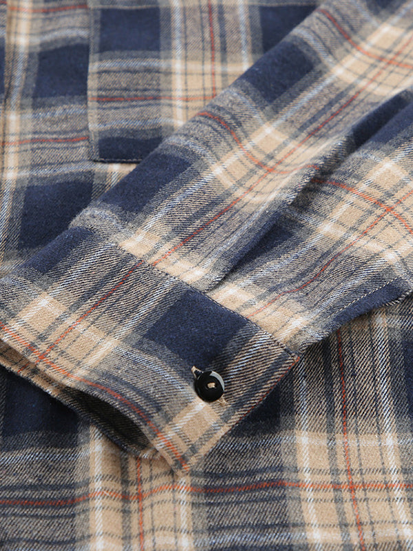 Plaid Split-Joint Long Sleeves Loose Lapel Blouses