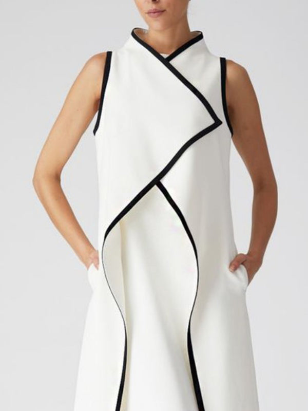 Solid Color Sleeveless Midi Dresses&Outwears Two Pieces Set