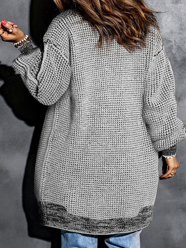 Keep Warm Solid Color Long Sleeves Loose Collarless Cardigan Tops