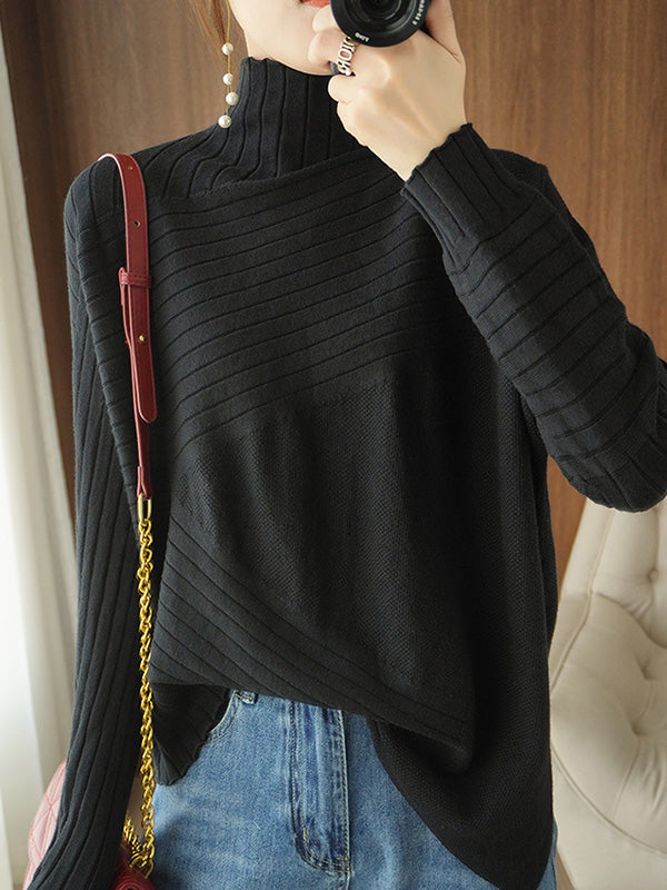 Original Irregular 7 Colors High-Neck Long Sleeves Sweater Top