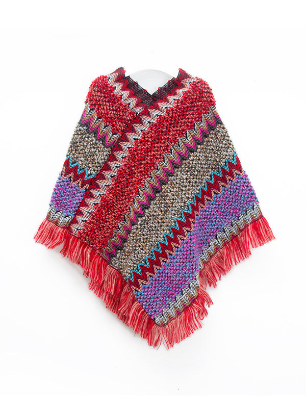 Asymmetric Keep Warm Tasseled Scarf Cape