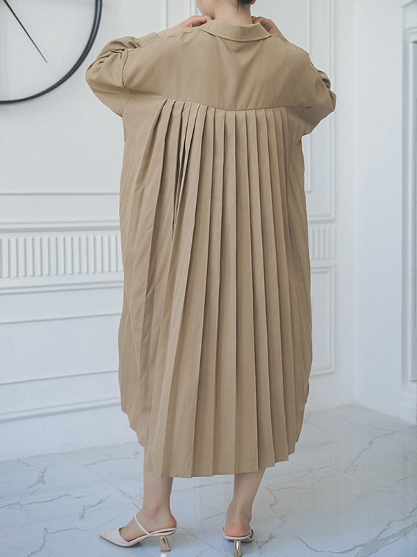 Buttoned Split-side Loose Three-quarter Sleeves Lapel Shirt Dress Midi Dresses