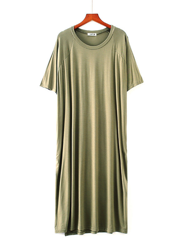 Comfortable Solid Short Sleeves Pajama Dress