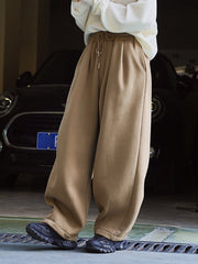 Casual Loose Wide Leg Drawstring Solid Color Pants