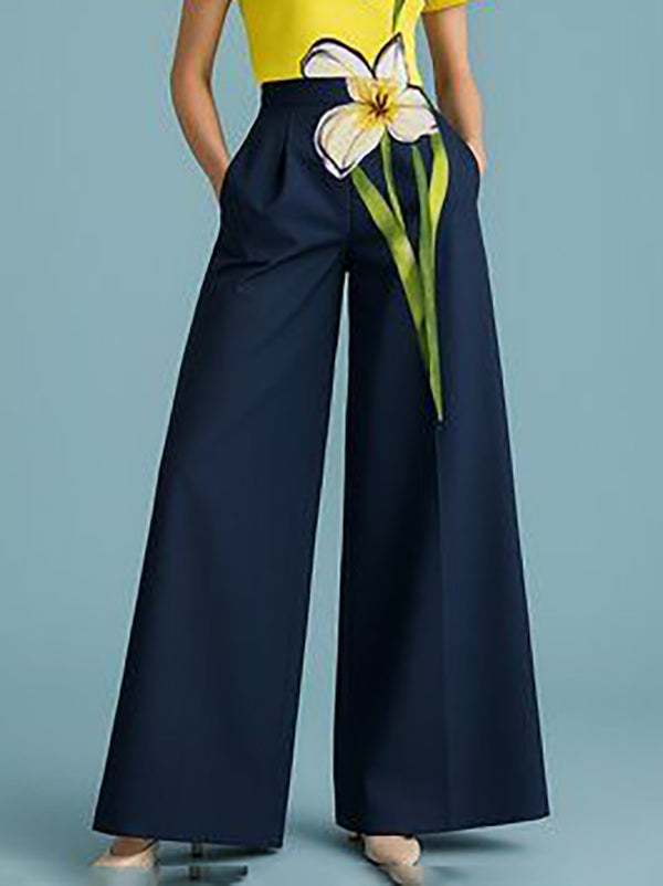 Pleated Pockets Loose Wide Leg Trousers Pants